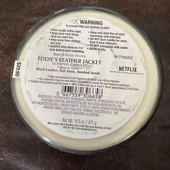 BBW Exclusive Stranger Things Lmtd Edition 3Wick Candle Eddie’s Leather Jacket - Picture 6 of 7